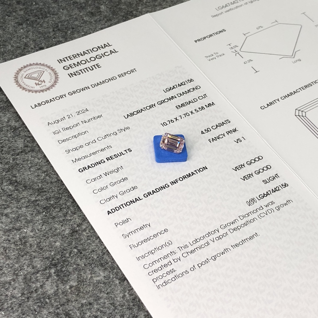 Labing maayo nga EM FANCY PINK Lab Diamond 4.50CT VS1 VG VG CVD LG647442156 | Messi Alahas 7