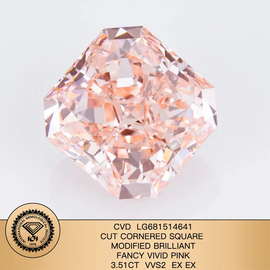 3. 51ct vvs2 cuscino quadrati quadrati modificati modificata brillante vivida rosa ex cvd lg681514641 | Gioielli Messi 1