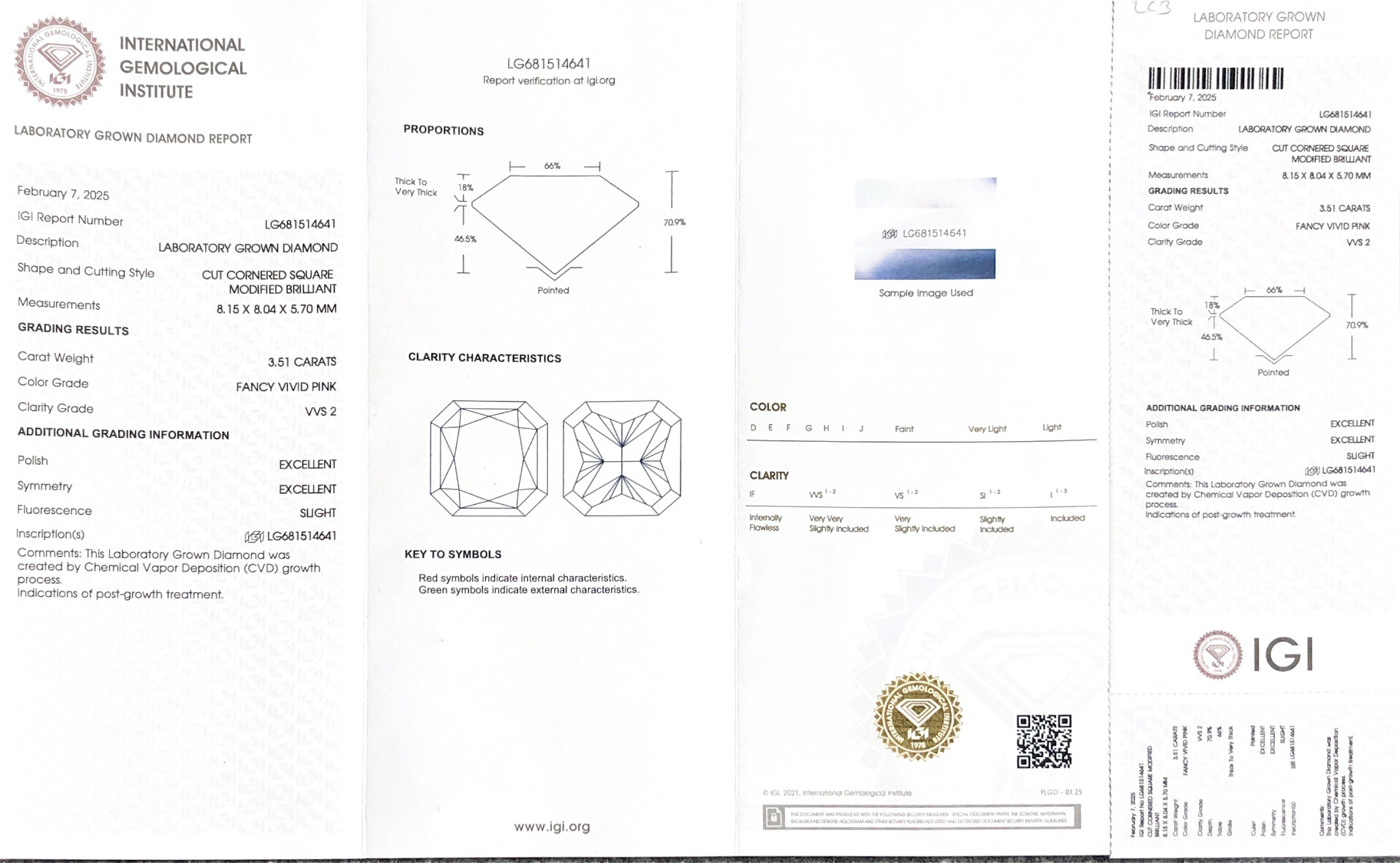 3. 51CT VVS2 Cushion Cornered Square Modified Brilliant Fancy Vivid Pink  EX EX CVD  LG681514641 | Messi Jewelry 8
