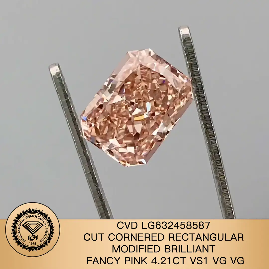 Messi gioielli tagliati al taglio rettangolare modificato rosa brillante rosa 4,21ct vs1 vg vg cvd lab diamond 1