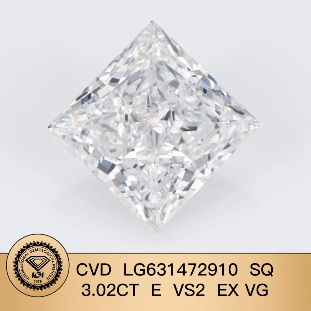Messi Jewelry Lab Diamond CVD Princess Cut LG631472910 Sq 3,02CT E VS2 EX VG 1