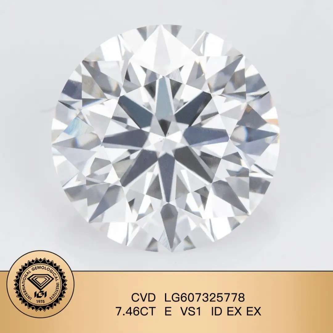 Lab Grown Diamand 7.46ct rotondo taglio E VS1 ID ex CVD LG607325778 per gioielli | Gioielli Messi 1