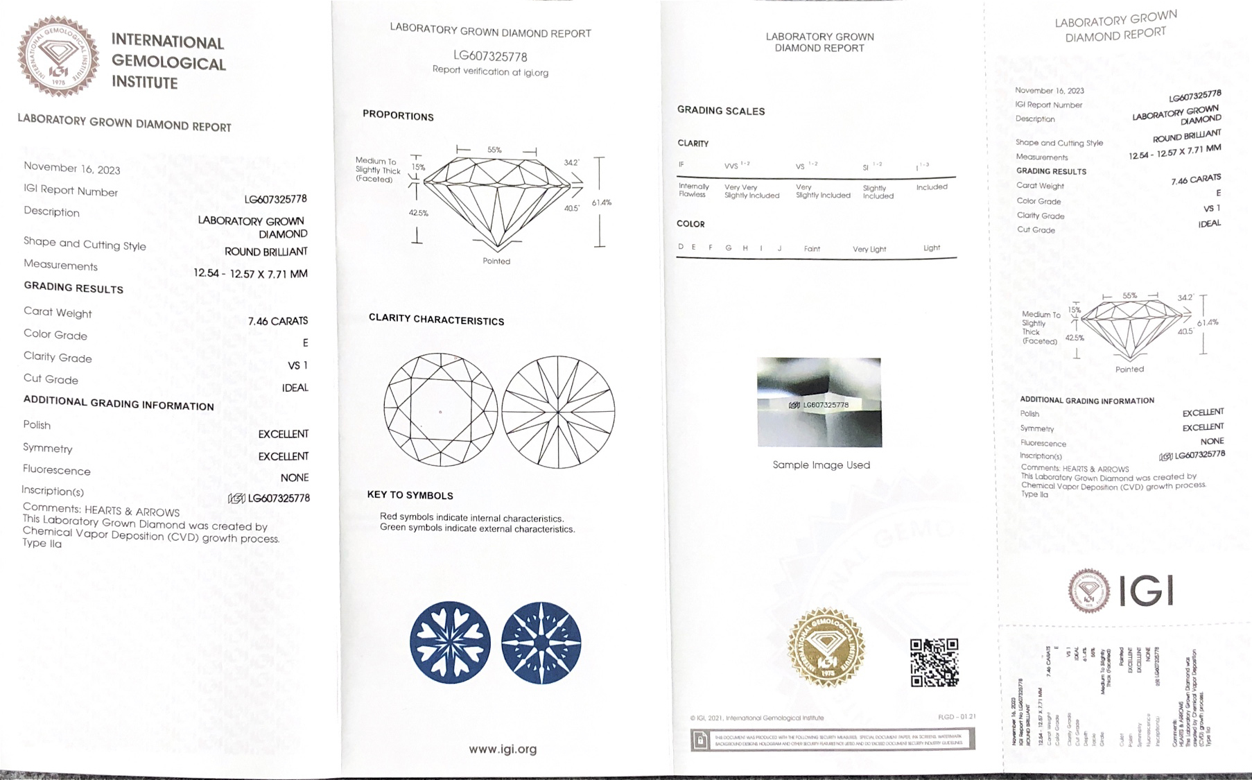 Lab Grown Diamand 7.46CT Round Cut E VS1 ID EX EX CVD LG607325778 Para sa Alahas | Messi Alahas 8
