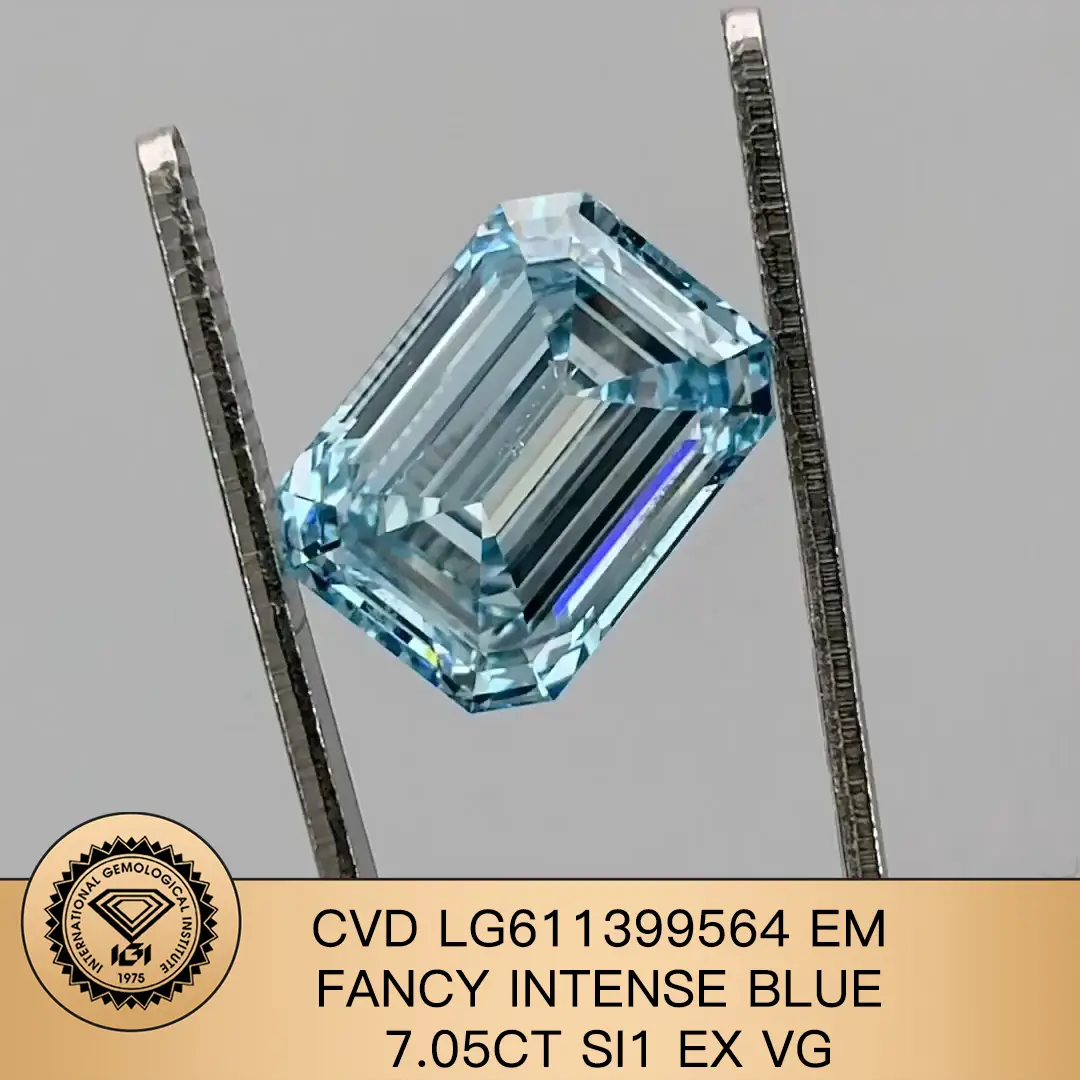 LAB DIAMOND IGI CVD LG611399564 EM FANCY INTENSE BLUE 7.05CT SI1 EX VG 1