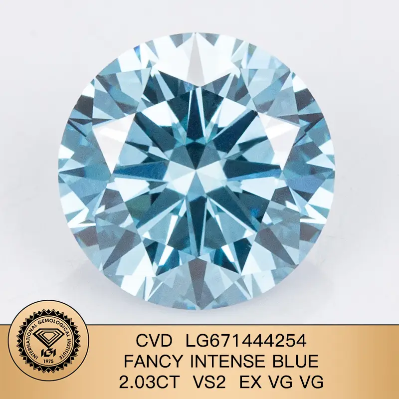 Fancy intenso blu 2.03carat round vs2 ex vg vg cvd lab diamond con certificato IGI LG671444254 1