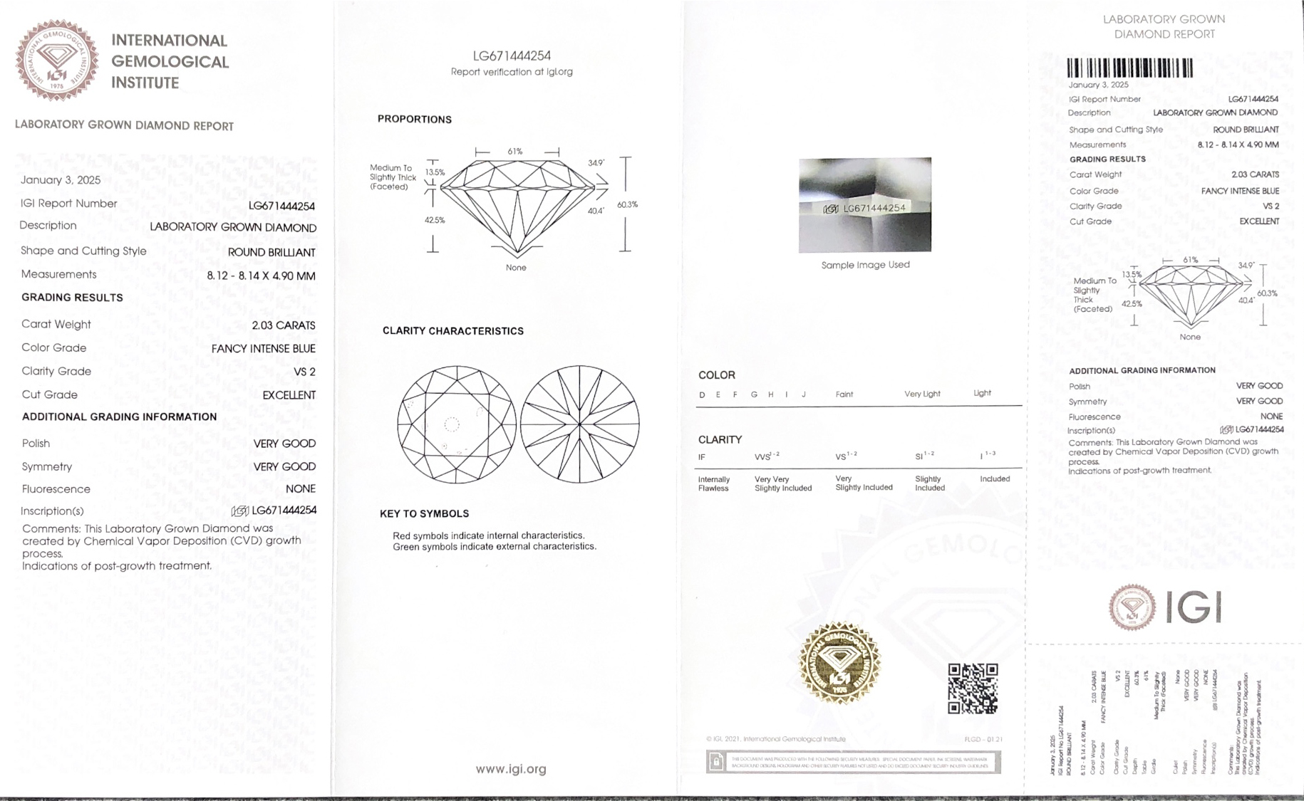 Fancy Intense Blue 2.03carat Round VS2 EX VG VG CVD Lab Diamond nga adunay IGI Certificate LG671444254 9