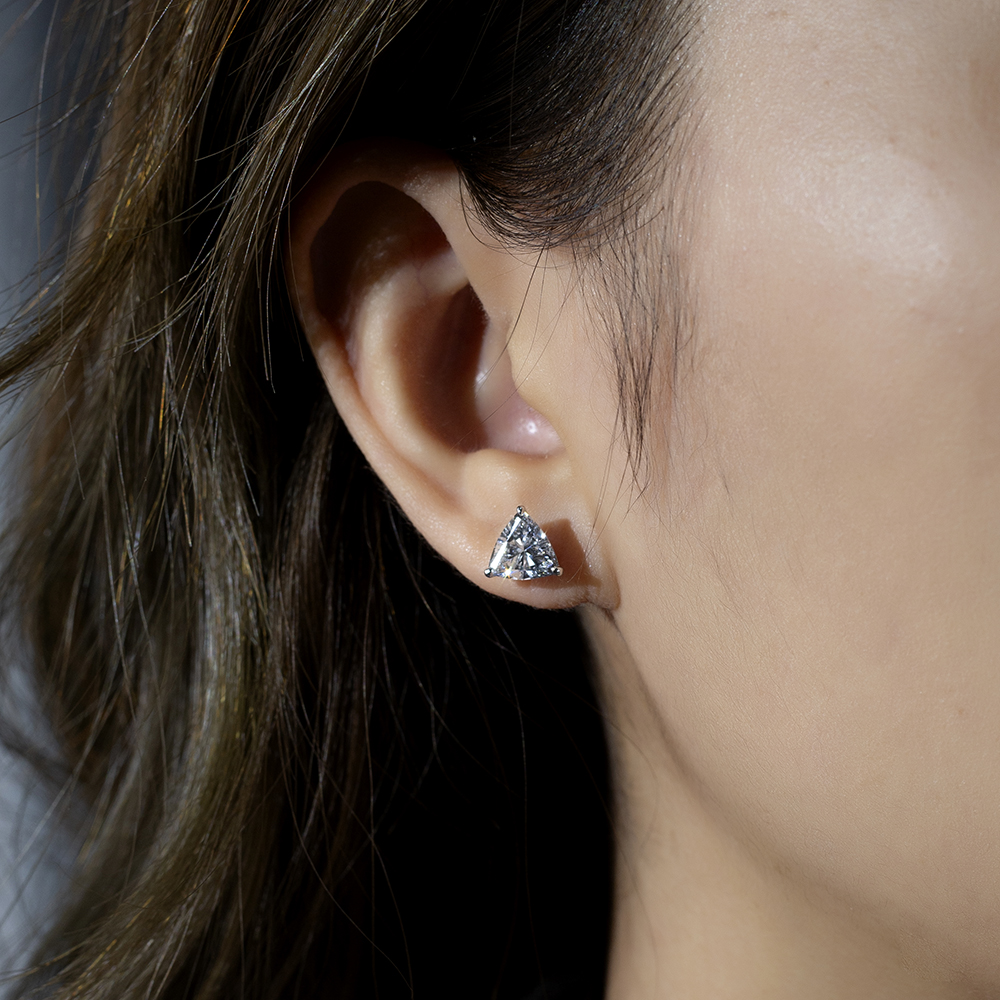 Messi Jewelry MSE-790 Triangle Cut Lab Diamond 18K 14K White Gold Earring Customized Jewelry 9