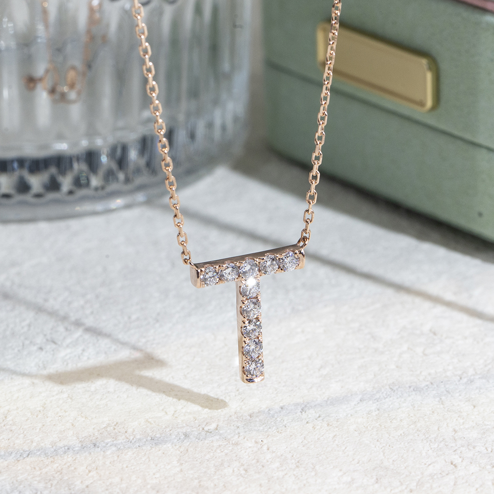 MSN-880 18K Rose Gold Letter Pendant Custom Lab Grown Diamond Necklace 7