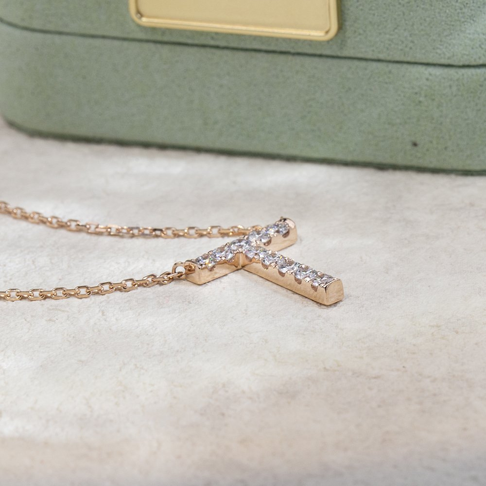 MSN-880 18K Rose Gold Letter Pendant Custom Lab Grown Diamond Necklace 10