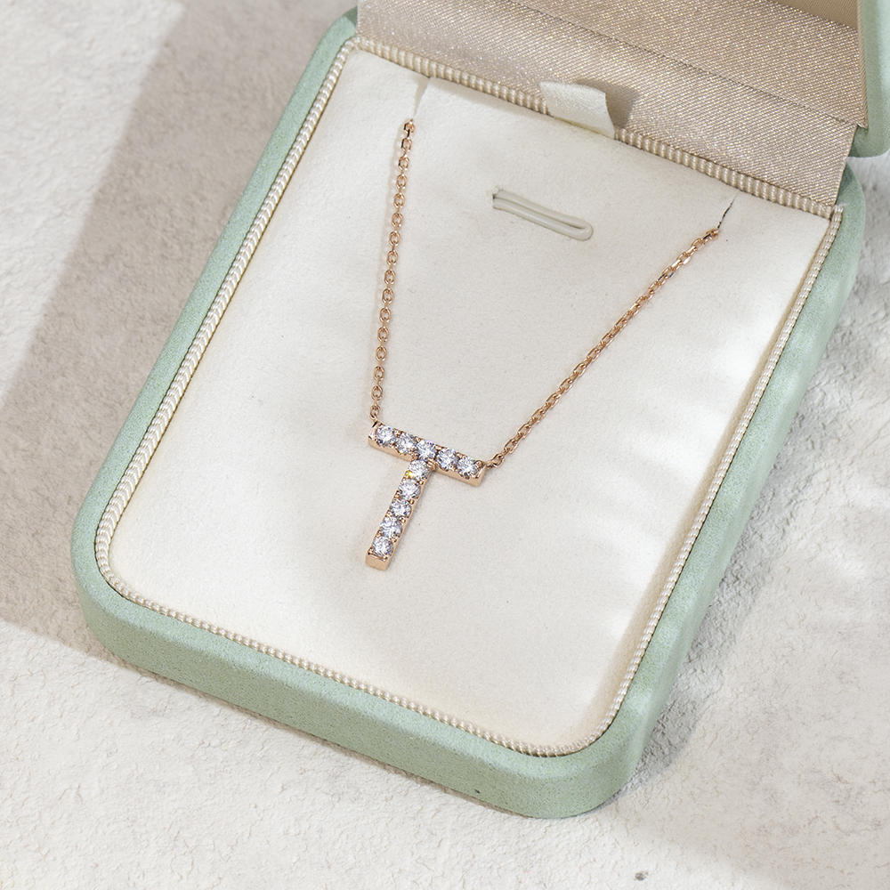 MSN-880 18K Rose Gold Letter Pendant Custom Lab Grown Diamond Necklace 11
