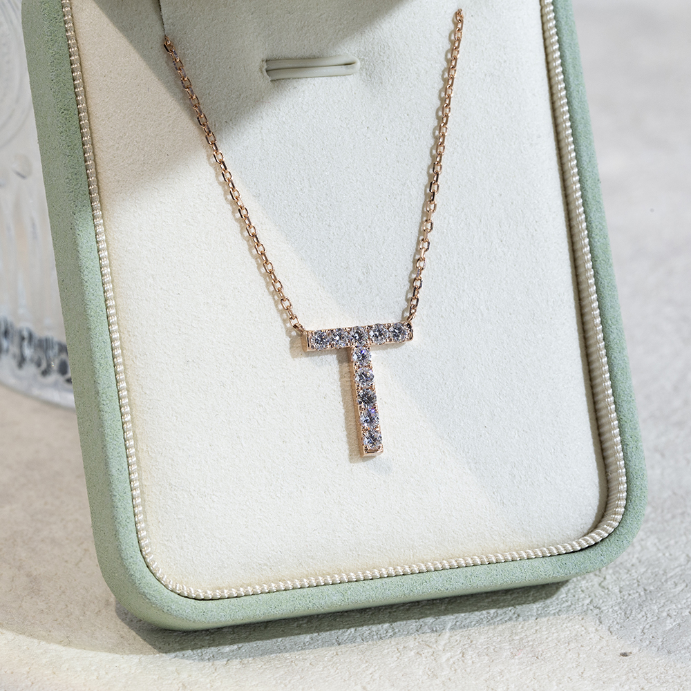 MSN-880 18K Rose Gold Letter Pendant Custom Lab Grown Diamond Necklace 12