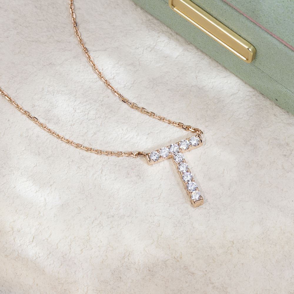MSN-880 18K Rose Gold Letter Pendant Custom Lab Grown Diamond Necklace 9