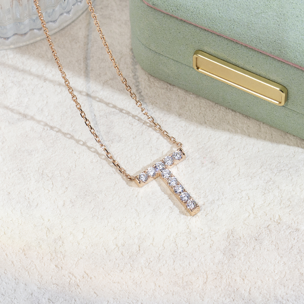 MSN-880 18K Rose Gold Letter Pendant Custom Lab Grown Diamond Necklace 8