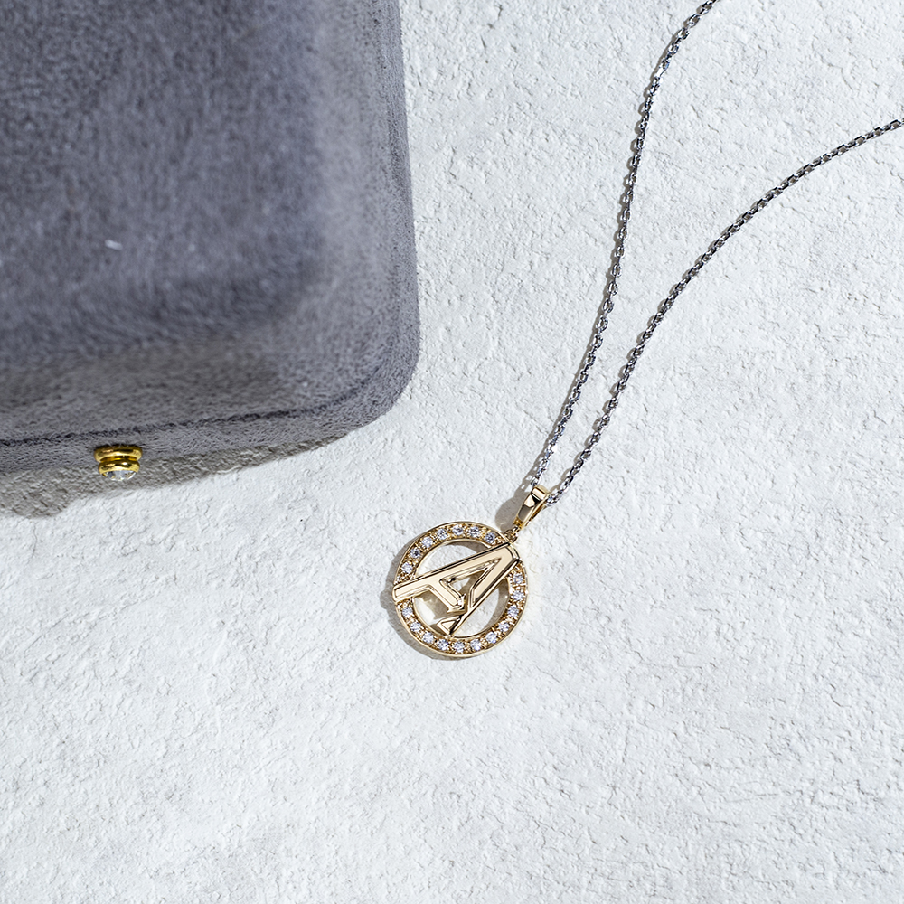 MSN-877 18K Yellow Gold Letter Pendant Lab Grown Diamond Custom Necklace 11