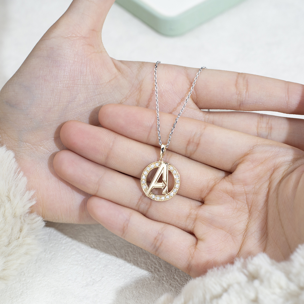 MSN-877 18K Yellow Gold Letter Pendant Lab Grown Diamond Custom Necklace 12