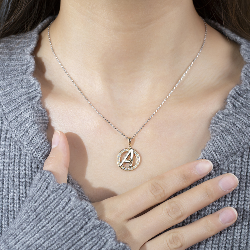 MSN-877 18K Yellow Gold Letter Pendant Lab Grown Diamond Custom Necklace 14