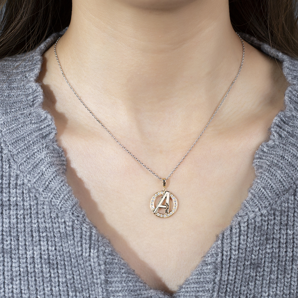 MSN-877 18K Yellow Gold Letter Pendant Lab Grown Diamond Custom Necklace 13