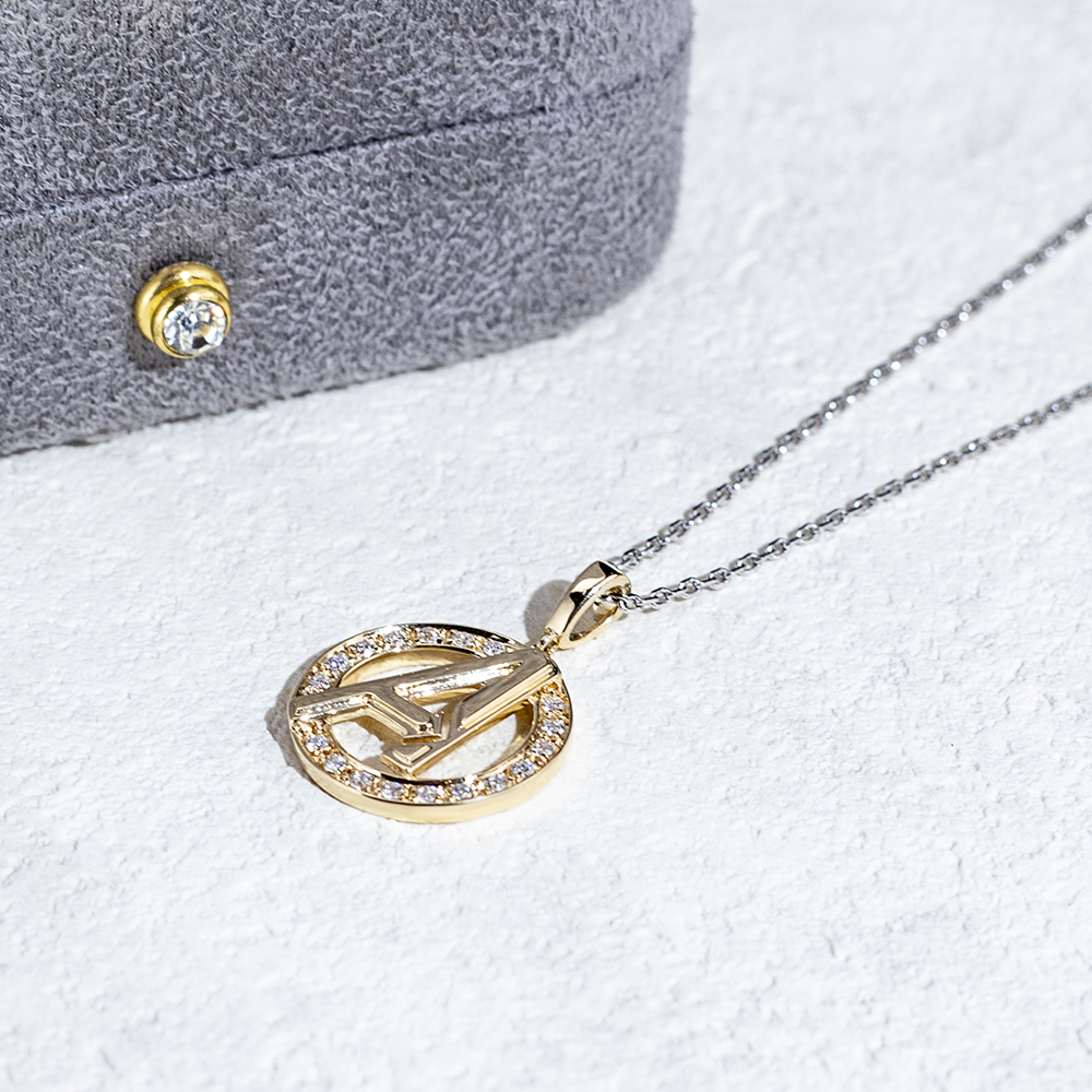 MSN-877 18K Yellow Gold Letter Pendant Lab Grown Diamond Custom Necklace 10