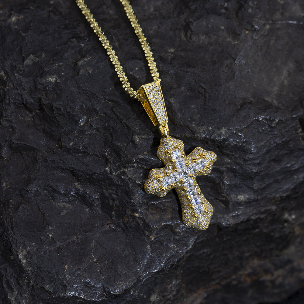 MSN-876 18K Yellow Pretty Princess Square &Round Lab Gitubo nga Diamond Cross Pendant 10