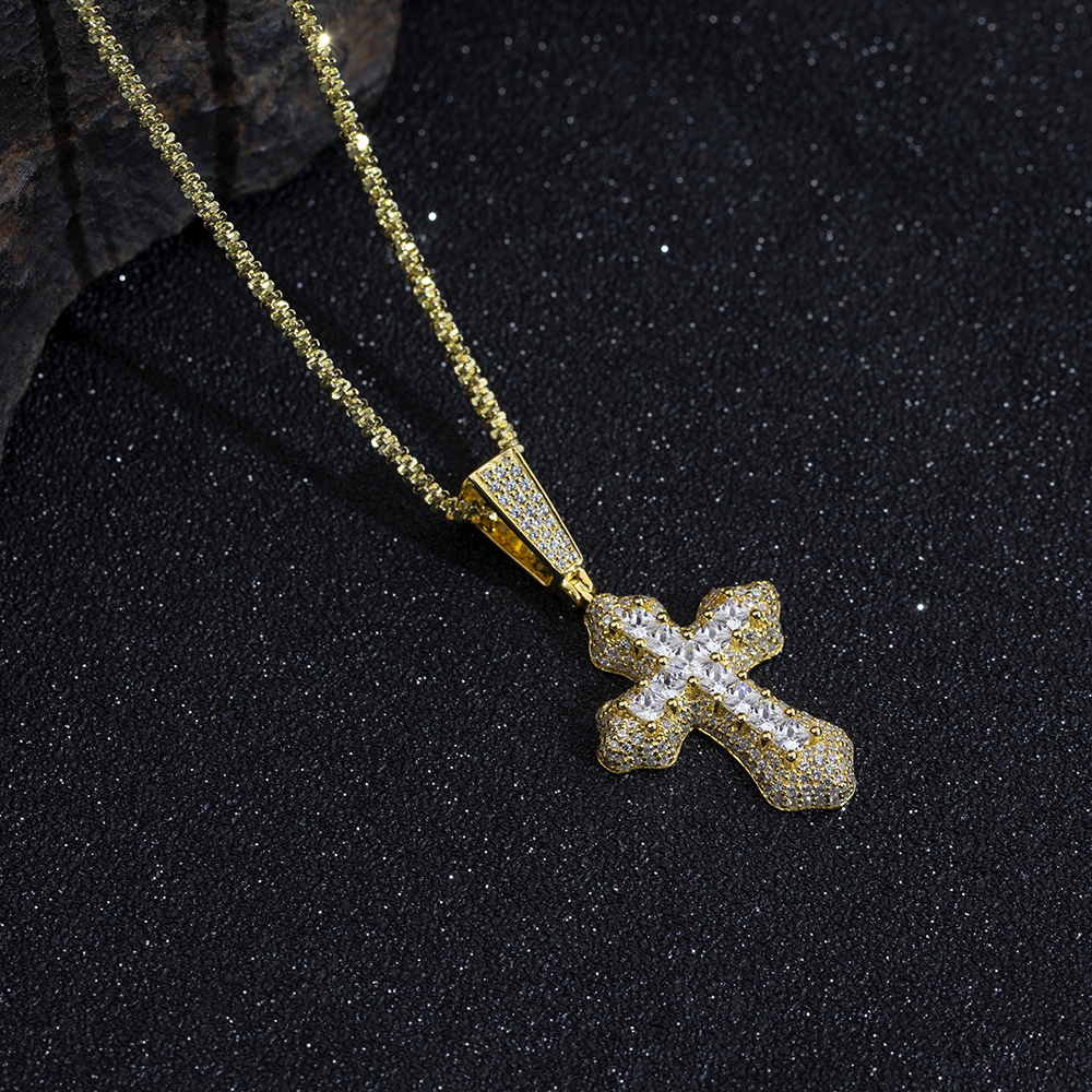 MSN-876 18K Yellow Pretty Princess Square &Round Lab Gitubo nga Diamond Cross Pendant 11