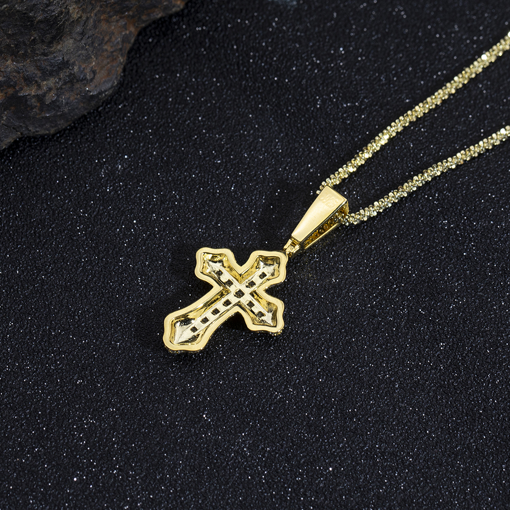 MSN-876 18K Yellow Pretty Princess Square &Round Lab Gitubo nga Diamond Cross Pendant 9