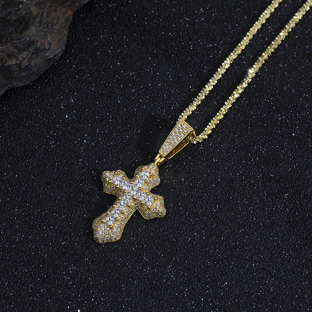 MSN-876 18K Yellow Pretty Princess Square &Round Lab Gitubo nga Diamond Cross Pendant 8