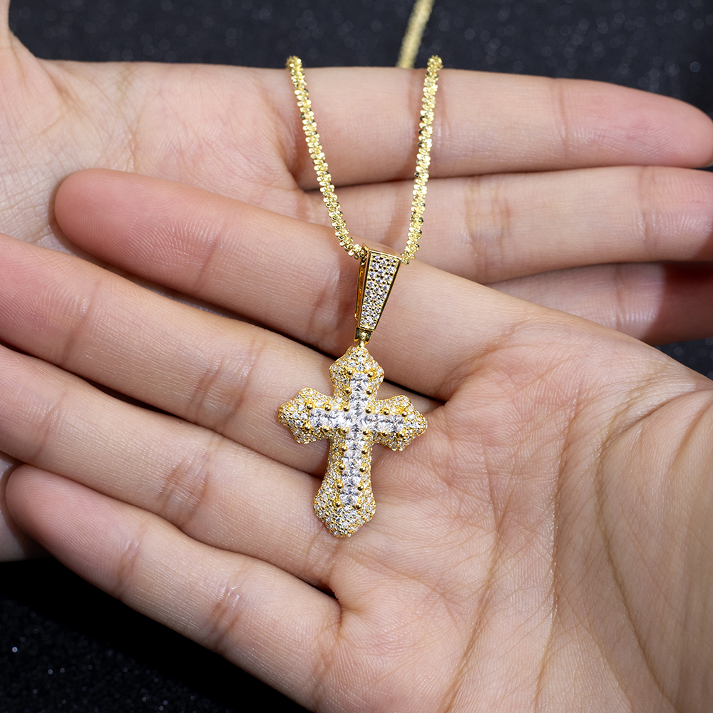 MSN-876 18K Yellow Pretty Princess Square &Round Lab Gitubo nga Diamond Cross Pendant 13