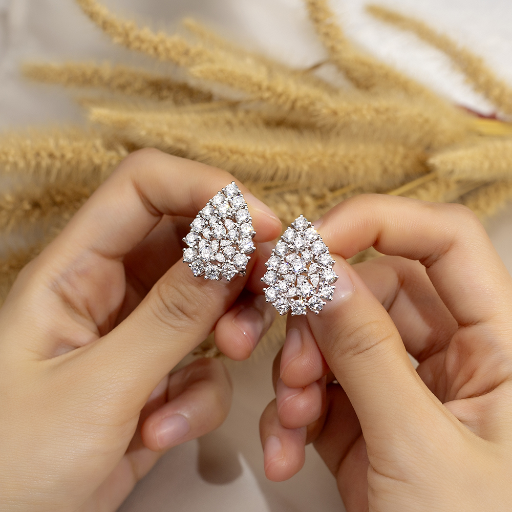 MSE-775 Round Lab Grown Diamond Earrings 18K Gold Ear Stud - Messi Jewelry 8