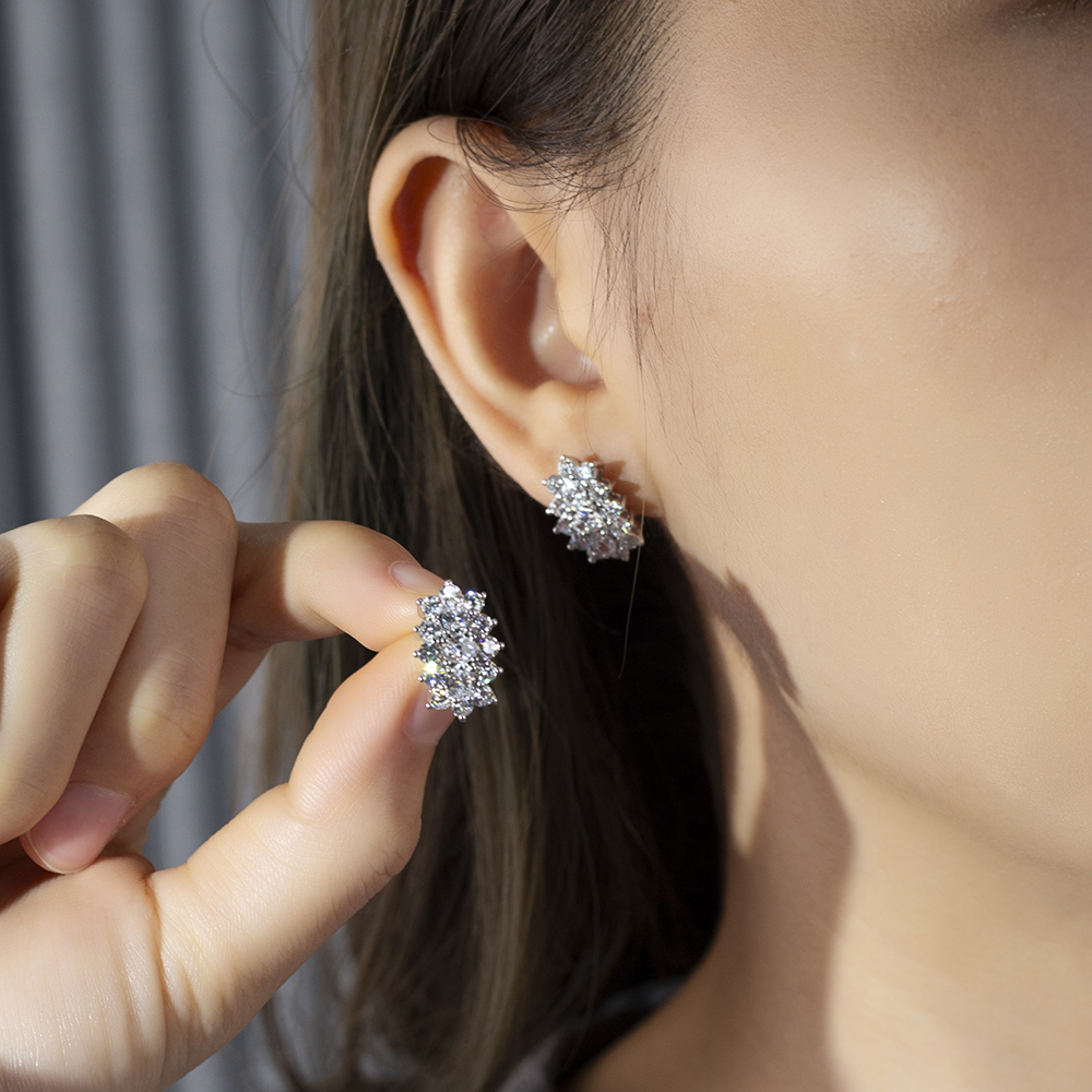 Messi Jewelry MSE-780 Lab Diamond Fancy Cut 18K White Gold Earring 11