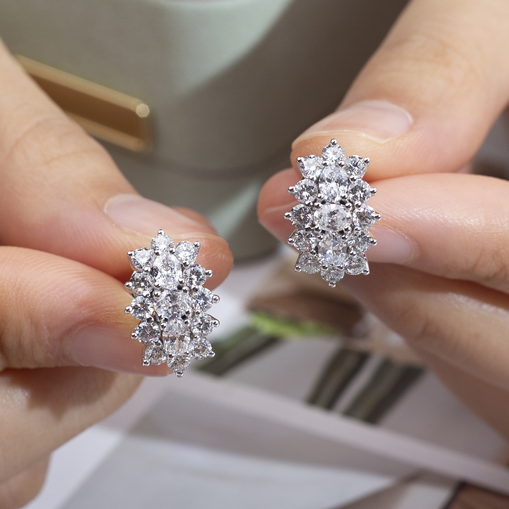 Messi Jewelry MSE-780 Lab Diamond Fancy Cut 18K White Gold Earring 8