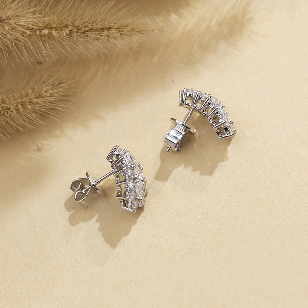 Messi Jewelry MSE-780 Lab Diamond Fancy Cut 18K White Gold Earring 12