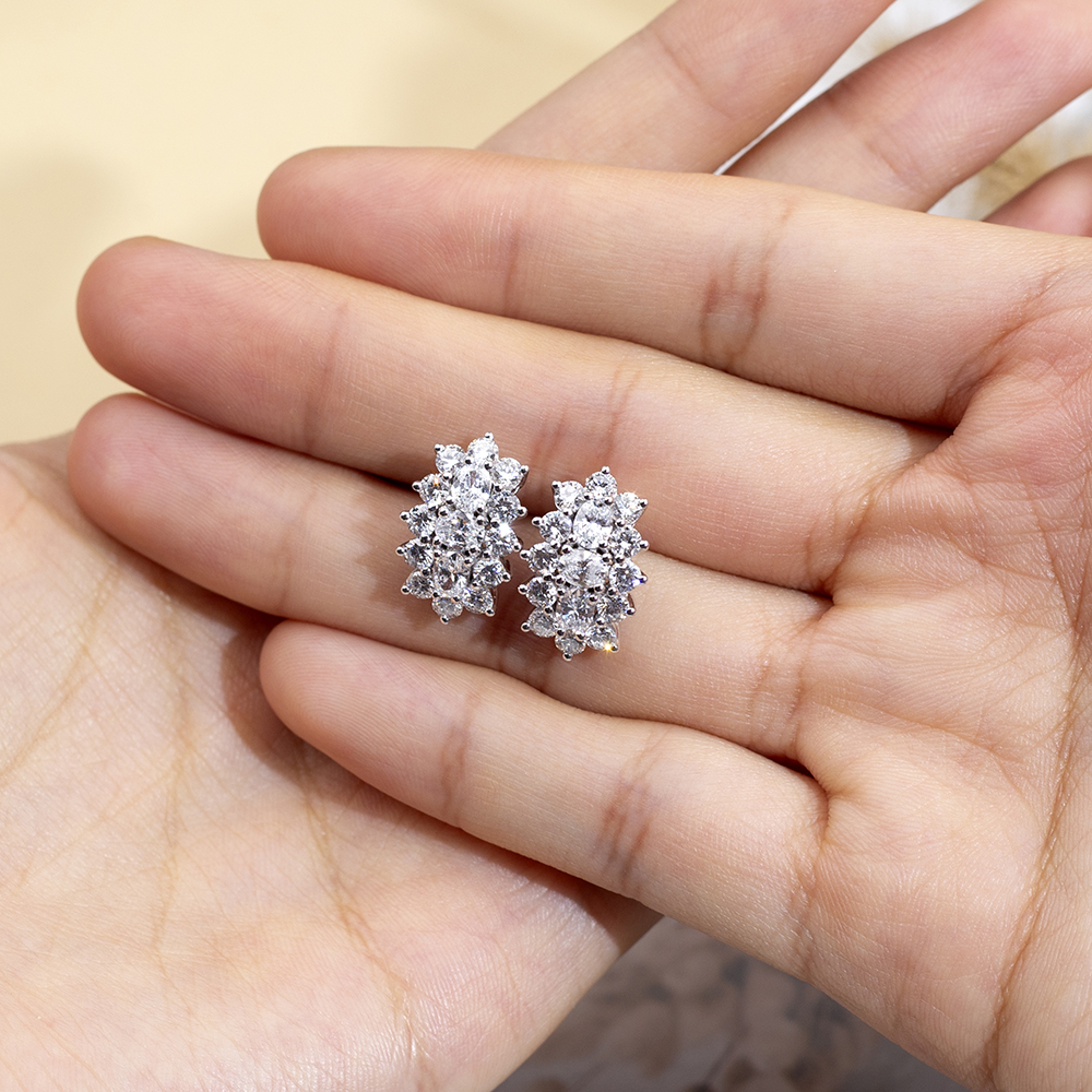 Messi Jewelry MSE-780 Lab Diamond Fancy Cut 18K White Gold Earring 9