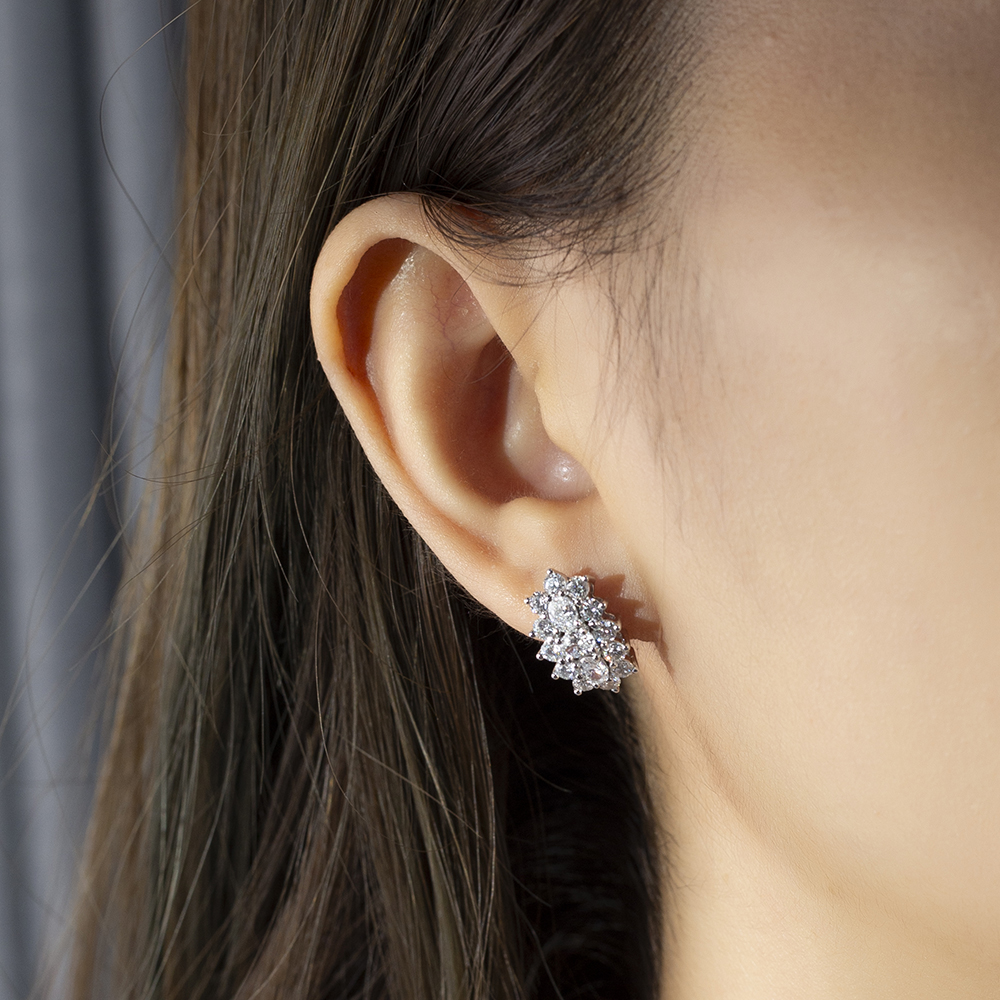 Messi Jewelry MSE-780 Lab Diamond Fancy Cut 18K White Gold Earring 10