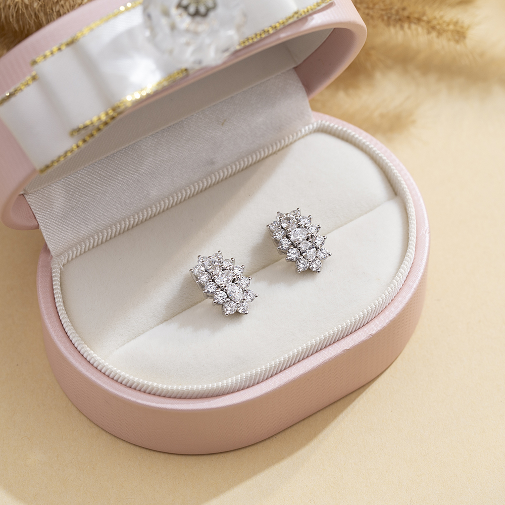 Messi Jewelry MSE-780 Lab Diamond Fancy Cut 18K White Gold Earring 13