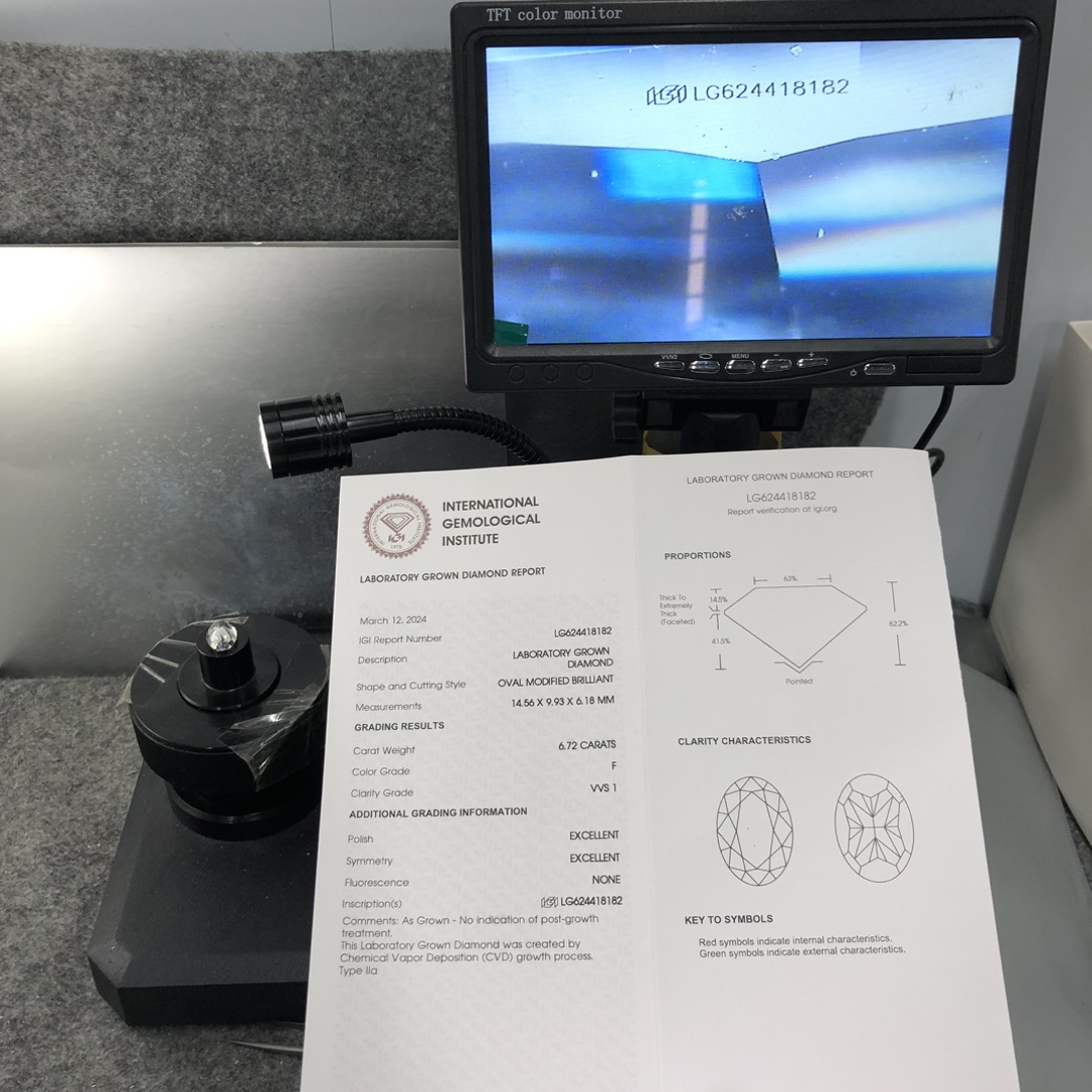 IGI Oval Lab Grown Diamond 6.72CT F VVS1 EX EX  LG624418182 12