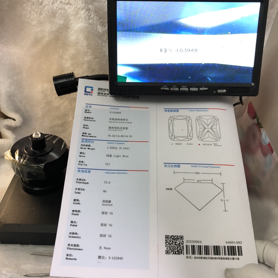 Messi Alahas Cushion 5.13CT SI1 VG VG VG Light Blue Lab Diamond S-LG3949 Regalo sa Pasko 13