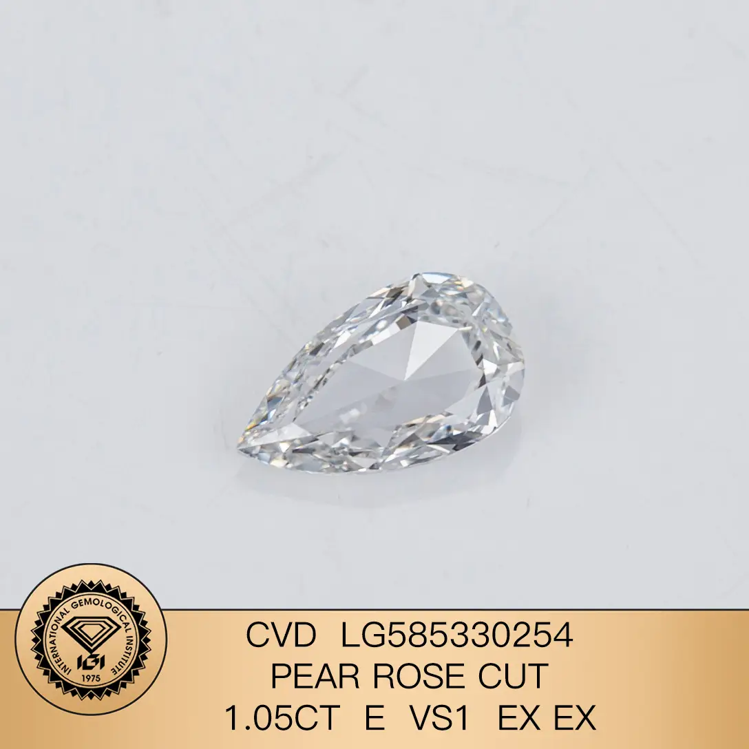 Pear Rose Cut 1.05ct E VS1 CVD Diamond Lab Certificado de diamantes cultivados 1