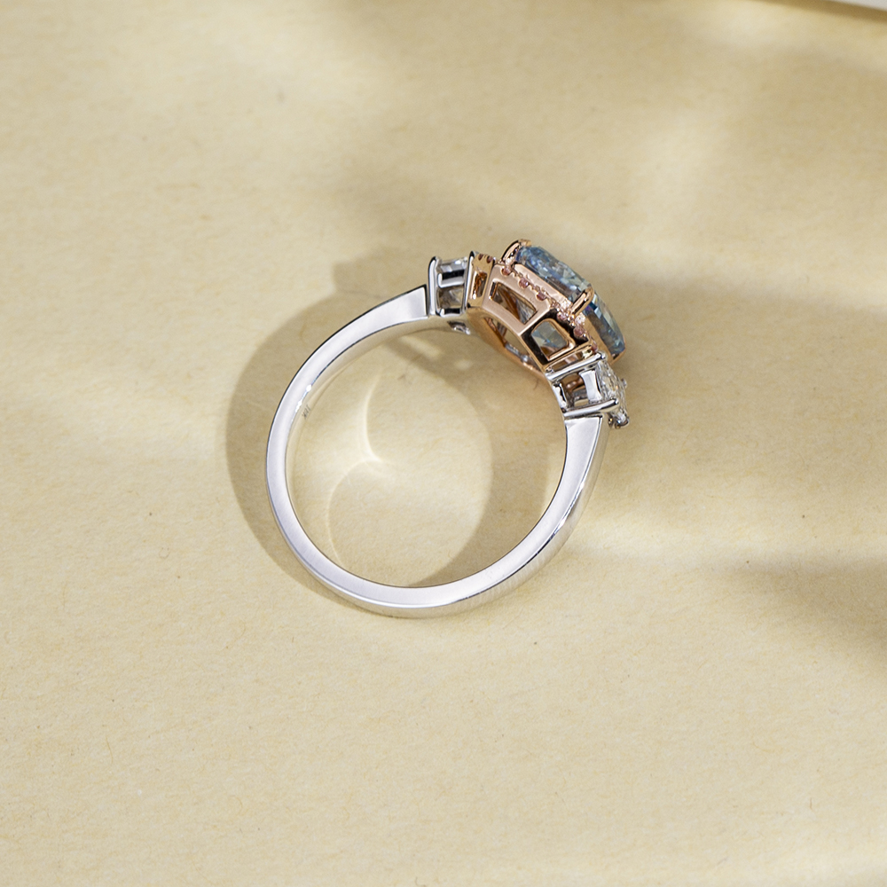 MSR-1738 18K Gold Radiant Blue Lab Grown Diamond& Pink Lab Grown Diamond Tulo ka Bato Singsing 10