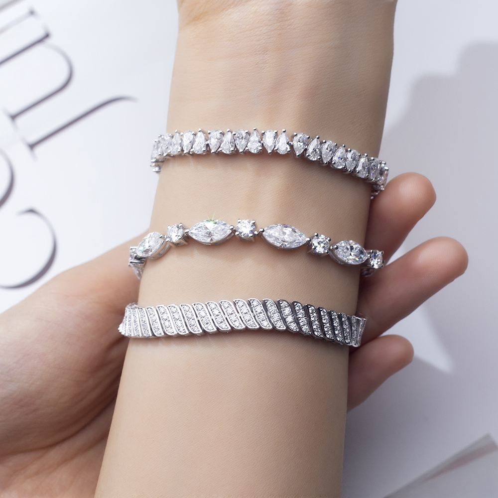 MSB-609 Lab Diamond 9k/10k/14k/18k Old Cuban style Tennis bracelet accept customization 13