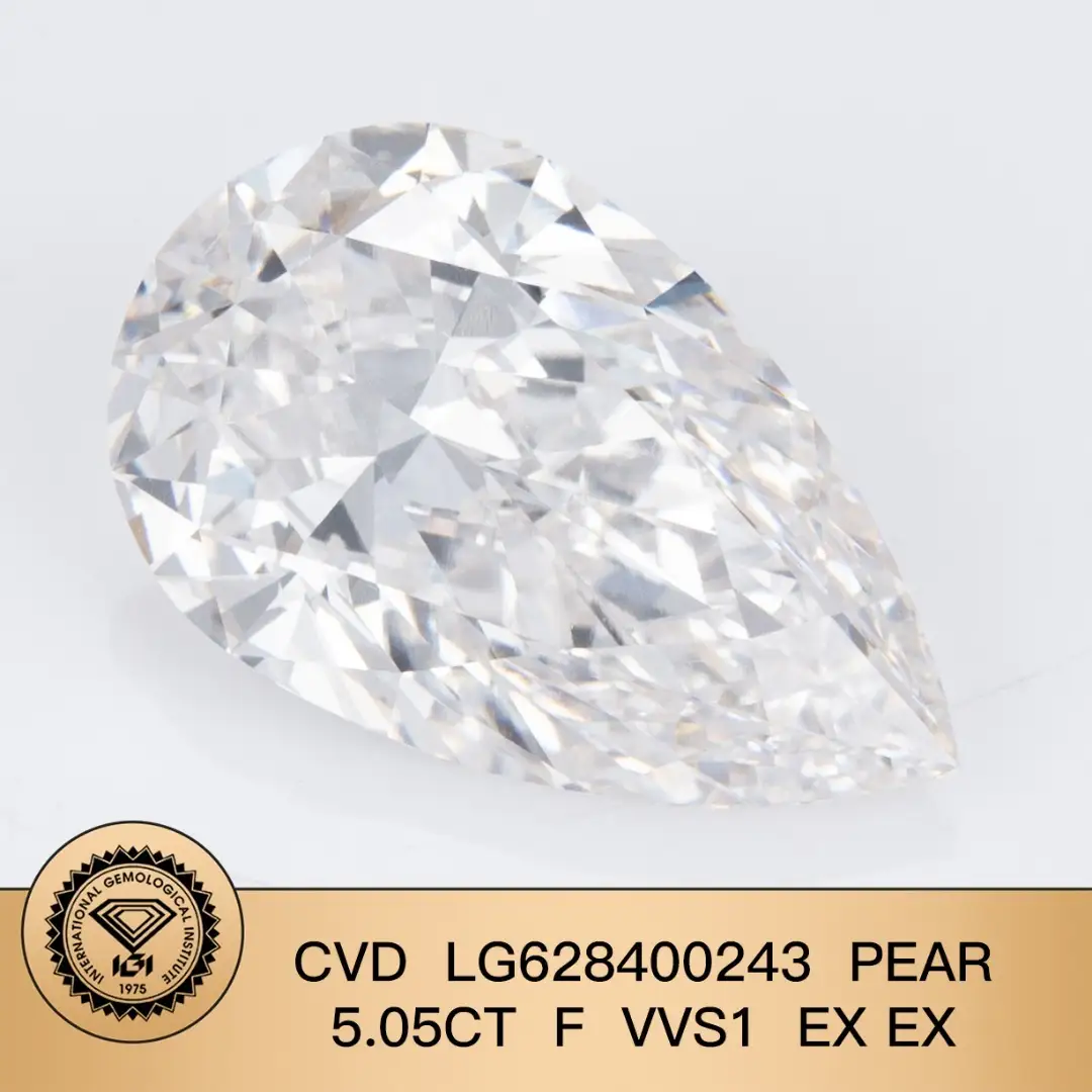 Messi Jewelry Pear Shape 5.05ct F VVS1 Ex Ex CVD Lab Diamond con certificado IGI LG628400243 1