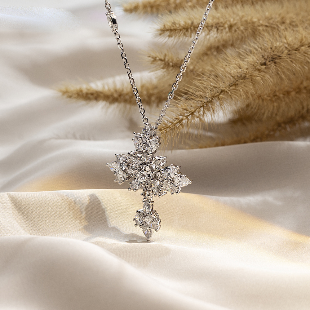 MSN-843 Lab Grown Diamond 18K White Gold Kwintas - Messi Alahas 14