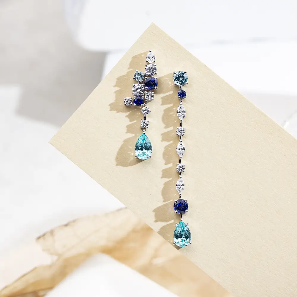 Customized 18K White Gold Lab Diamond & Sapphire Earrings 6