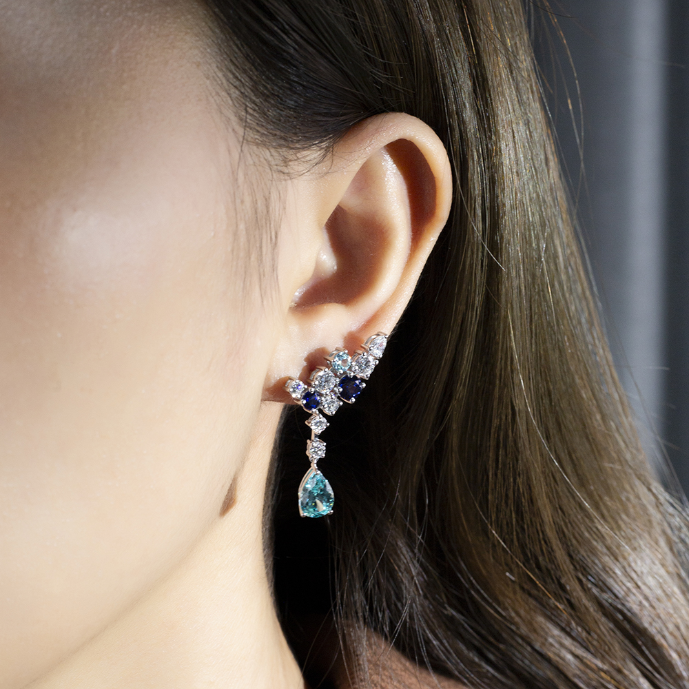 Messi Jewelry MSE-783 Lab Diamond Lab Sapphire Pear Cut 18K White Gold Earring Customized Jewelry 9