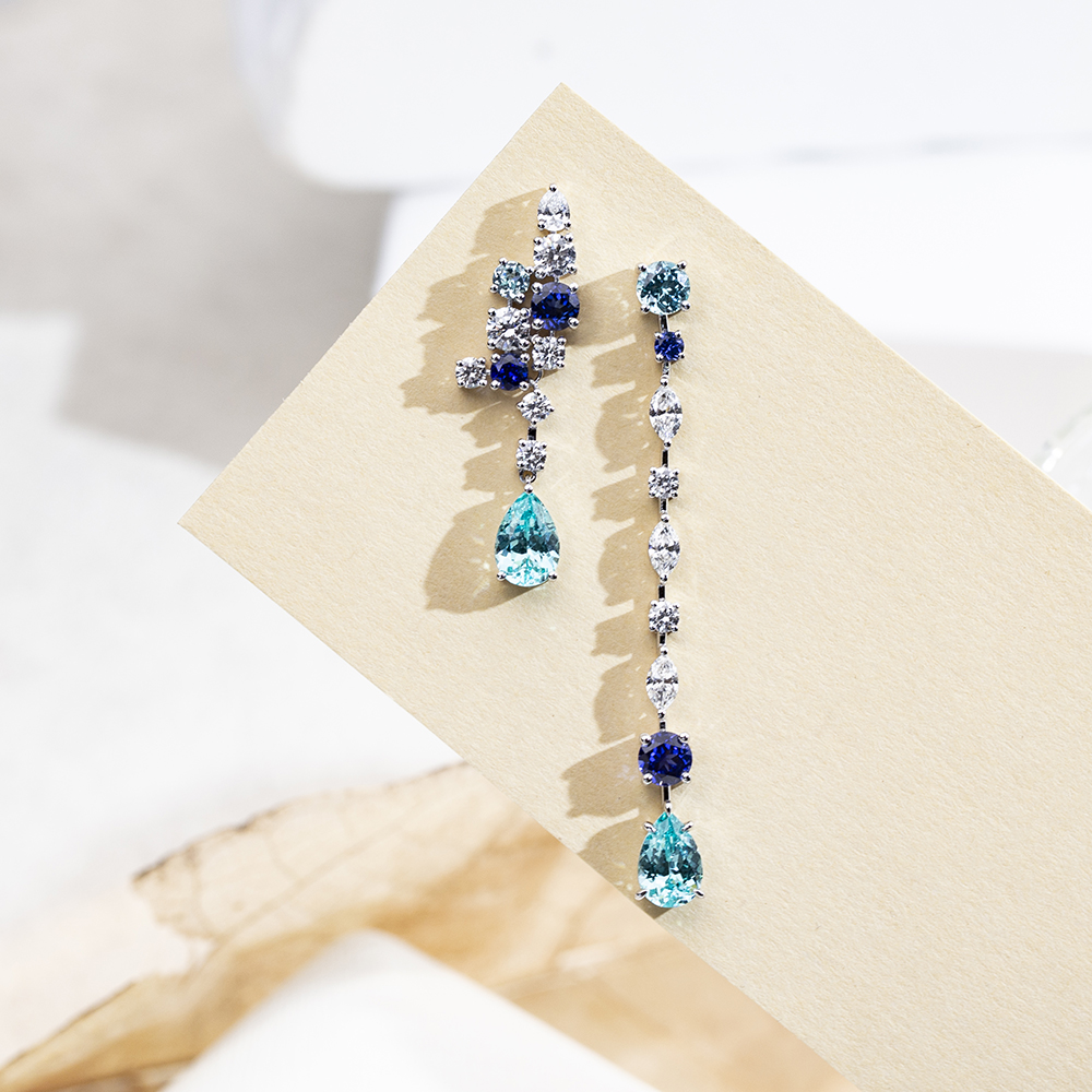 Messi Jewelry MSE-783 Lab Diamond Lab Sapphire Pear Cut 18K White Gold Earring Customized Jewelry 12