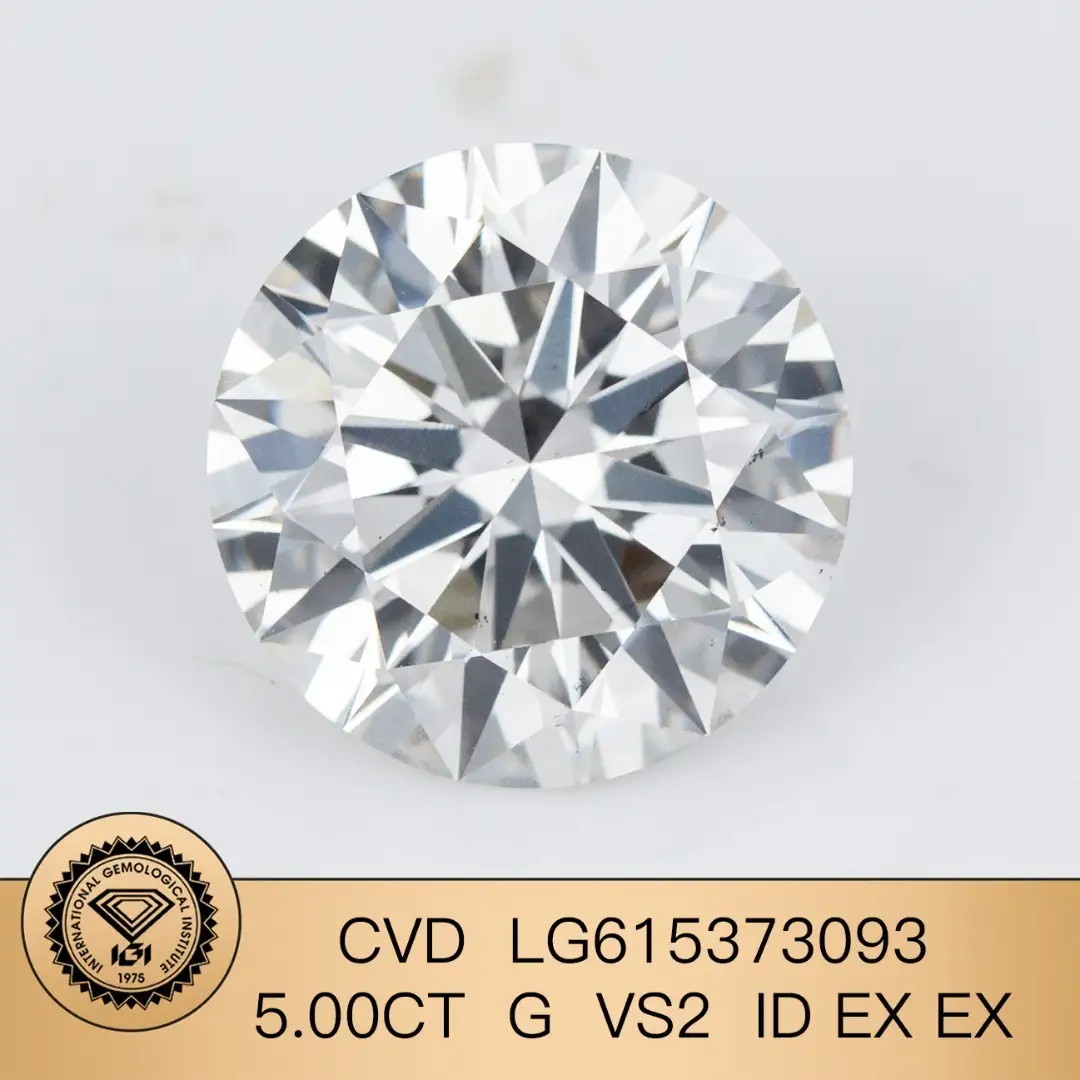 Messi Jewelry Lab Diamond IGI CVD TACK ROUND LG615373093 5.00CT G VS2 ID EX EX 1