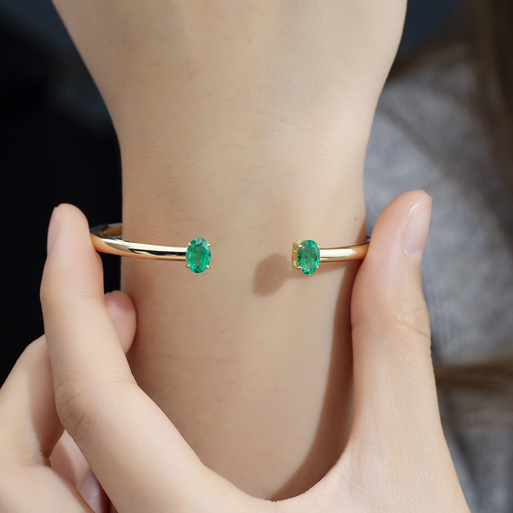 MSB-632 18K Yellow Gold Colombia Lab Emerald Tennis Bracelet 12