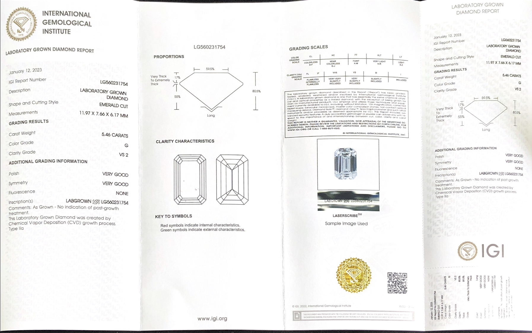 Messi Jewelry Emerald Cut 5.48CT G VS2 VG VG Lab Diamond nga adunay IGI certificate LG560231754 9