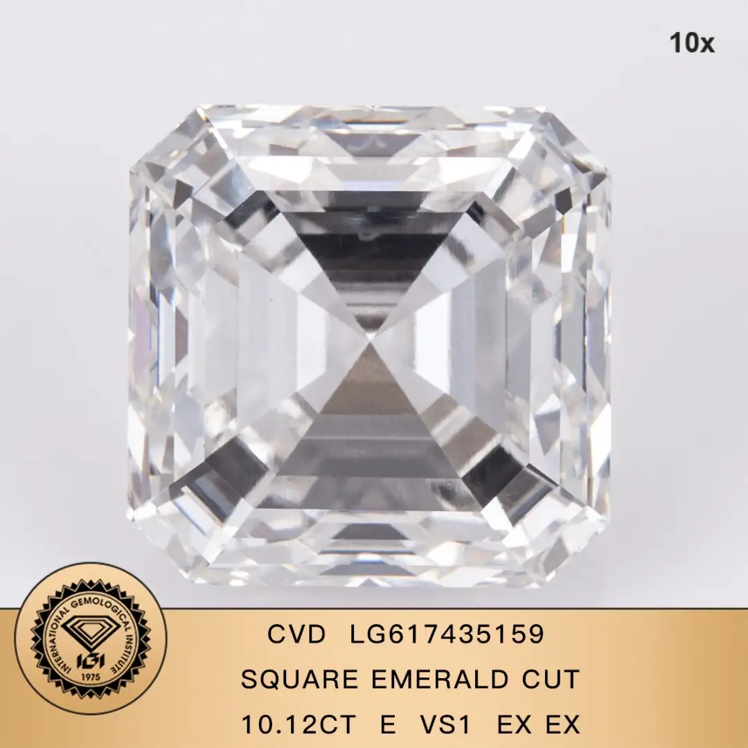 Messi Jewelry Lab Diamond Square Smerald Cut10.12ct E VS1 EX EX CVD LG617435159 1