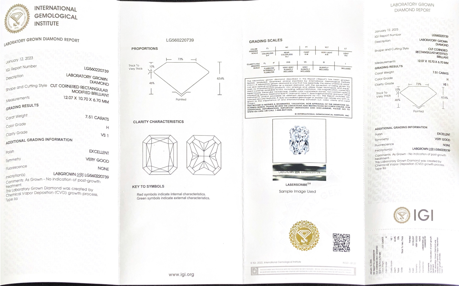 Messi Alahas Daghang carat Cushion 7.51carat H VS1 EX VG Lab Diamond LG560220739 9