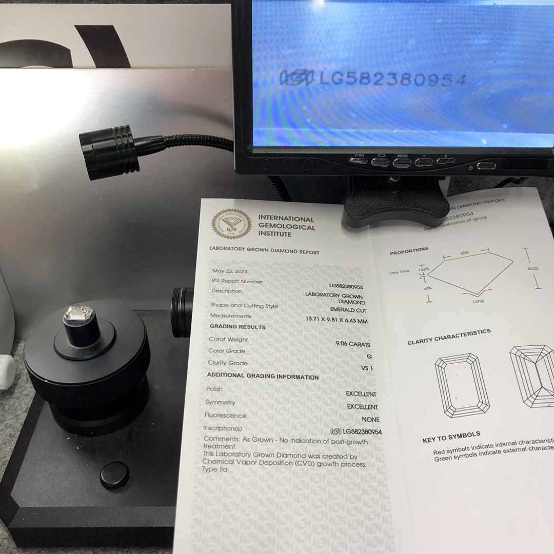 Messi Jewlery Lab Diamond Emerald CVD 9.06CT G VS1 LG582380954 EX EX 11